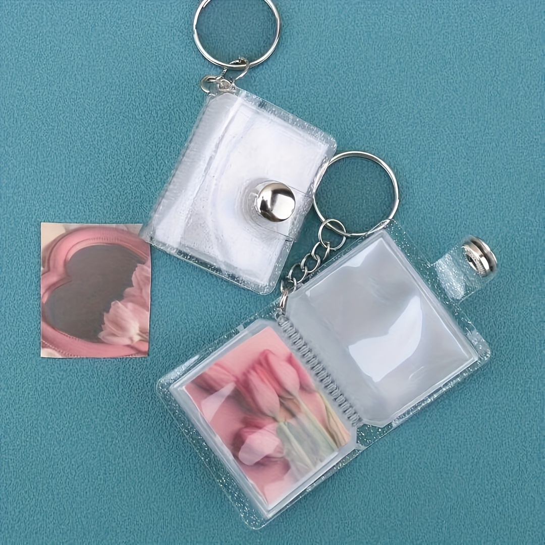 2pcs 16 sheets 1 inch glitter white mini photo album keychain womens novelty keychain easy insert type document storage album
