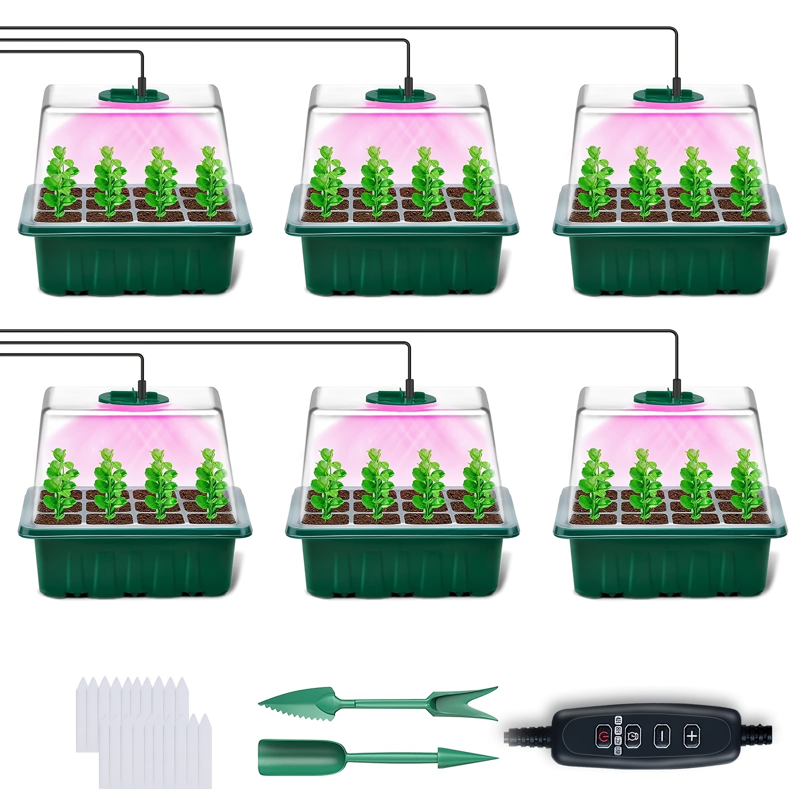 

6pcs Seed Trays Grow Lights, Heat Mat 72-cell Plant Starting Set Humidity Domes Heightened For Small Germination Growing Starting