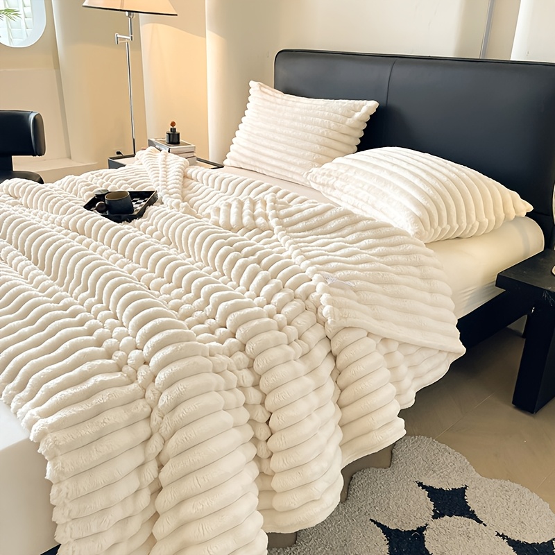 Warm and Comfortable Flannel Drawstring Blanket, Imitation Rabbit Fur Bed Blanket, Soft and Warm Sofa Blanket, Suitable for Nap, Office, Outdoor Camping, Sofa Nap Blanket, Four Seasons Multi-purpose Striped Pattern Gift Blanket 11 Festivals Available