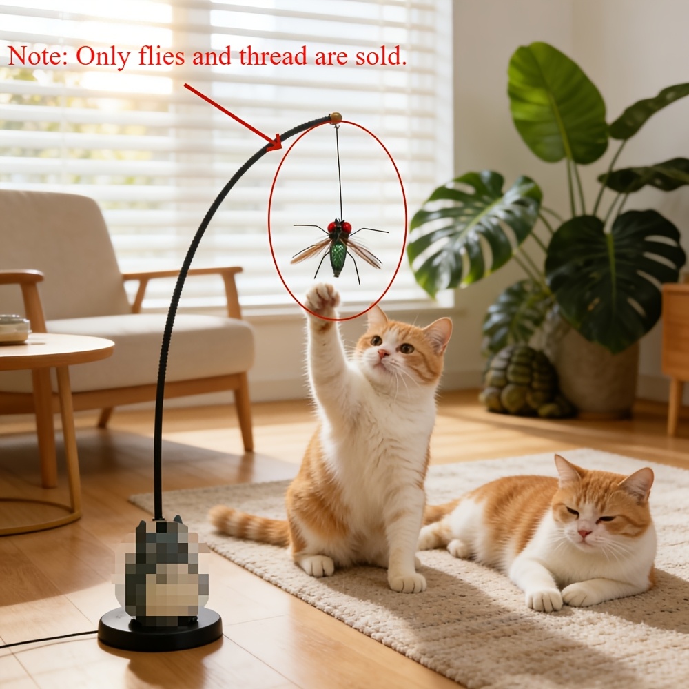 TEMU 1pc[cat Play] Interactive Cat Toy With Realistic Insect Design - Long Hanging Rope, Durable Plastic, Cartoon Pattern & Artificial Feathers For