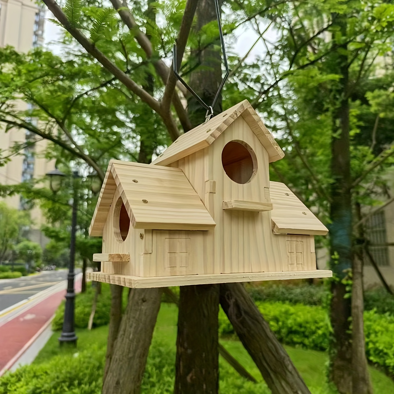 

Charming Wooden Birdhouse For Outdoor Garden - 3-hole Hanging Nest For Bluebirds, Finches & - Perfect Gift For Nature Lovers Bird House Bird Houses For Outside