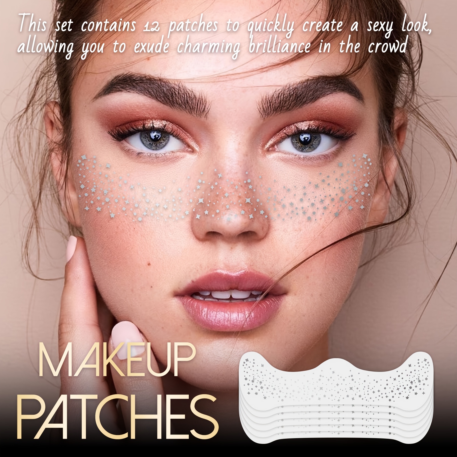 

12-pack Glitter Tattoo Makeup Patches, Polyester Fashionable Breathable Design, Hollow Christmas Style For Valentine's Day & Parties, No Power Needed, Suitable For Mardi Gras, Christmas,