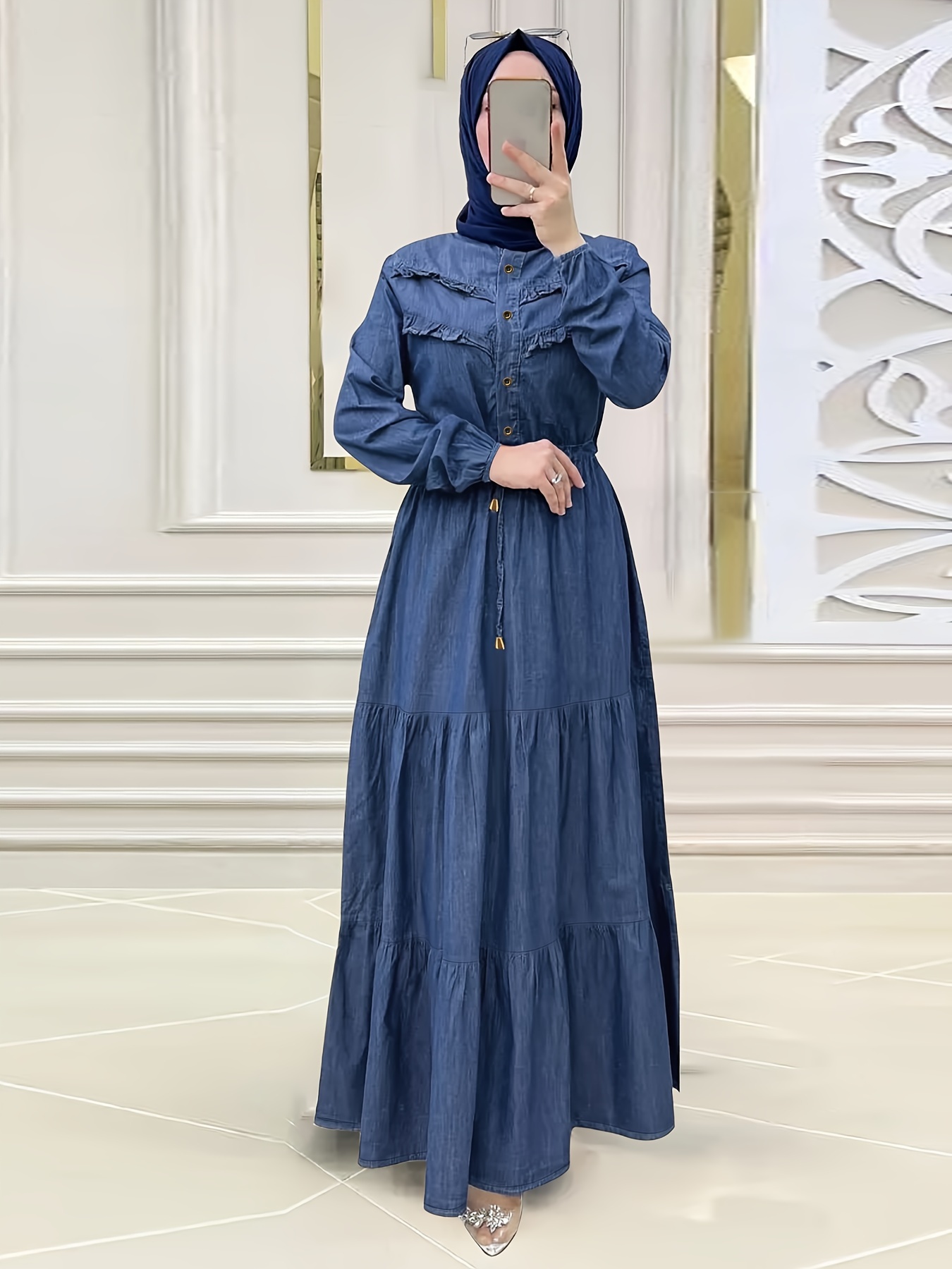 white christmas dresses Chiffon Dress With Denim Vest main image 0