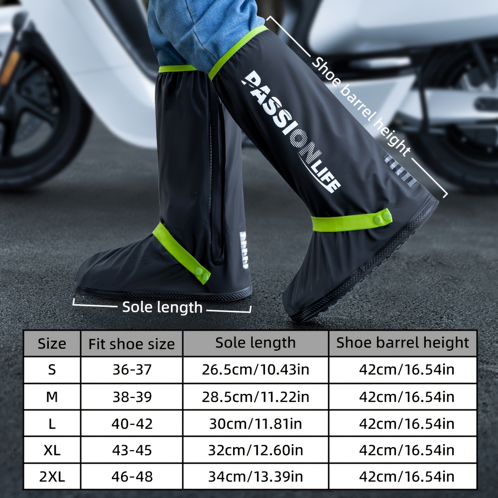 black waterproof shoe covers reusable and foldable rain boot covers with zipper anti slip reflective suitable for outdoor cycling camping hiking fishing on   1 pair 3