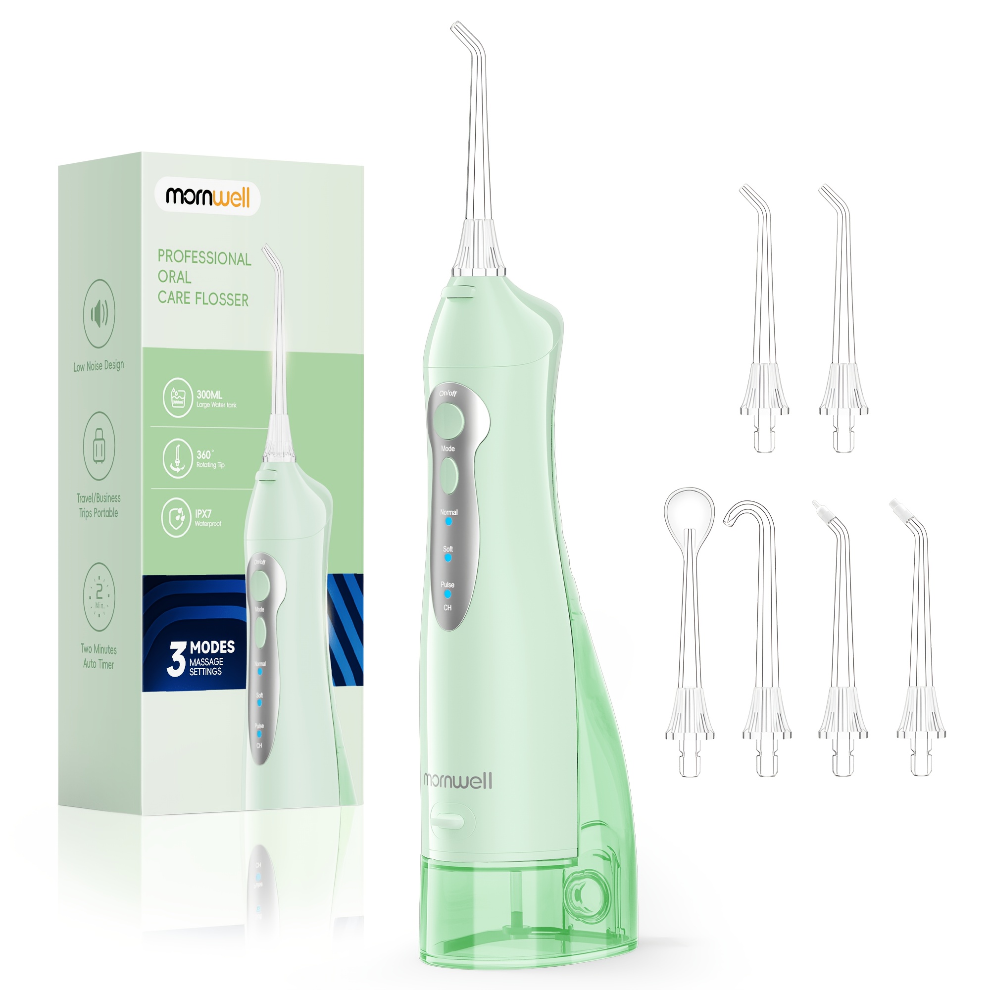 Mornwell New Portable Water Flosser | Oral Care | Ipx7 Rating | 360° Rotating Nozzle | Equipped With 4 Replacement Nozzles To Oral Health - Suitable For Home And Travel, Providing Oral Cleaning