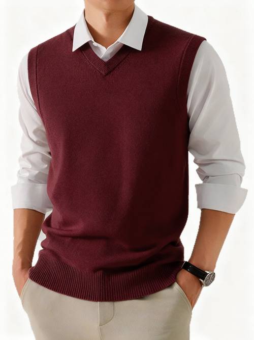 mens vest spring autumn new solid color sweater v neck knit pullover sleeveless outerwear vest