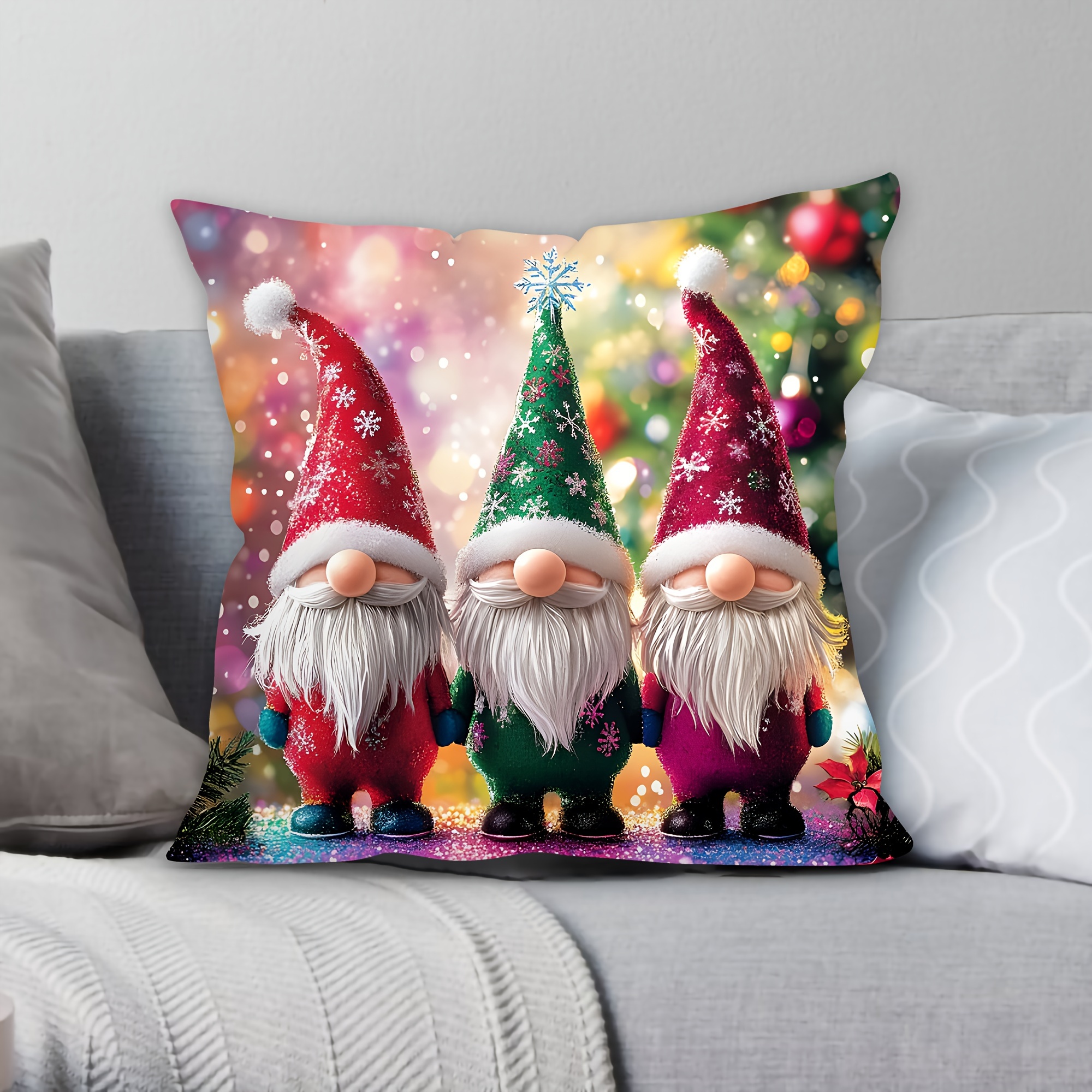 

Festive 3-color Santa Gnomes Pillow Cover - 45cm/17.72inch - Soft Touch, Machine Washable, Zip Closure, Suitable For Living Room, Office, Car, And Home Decoration