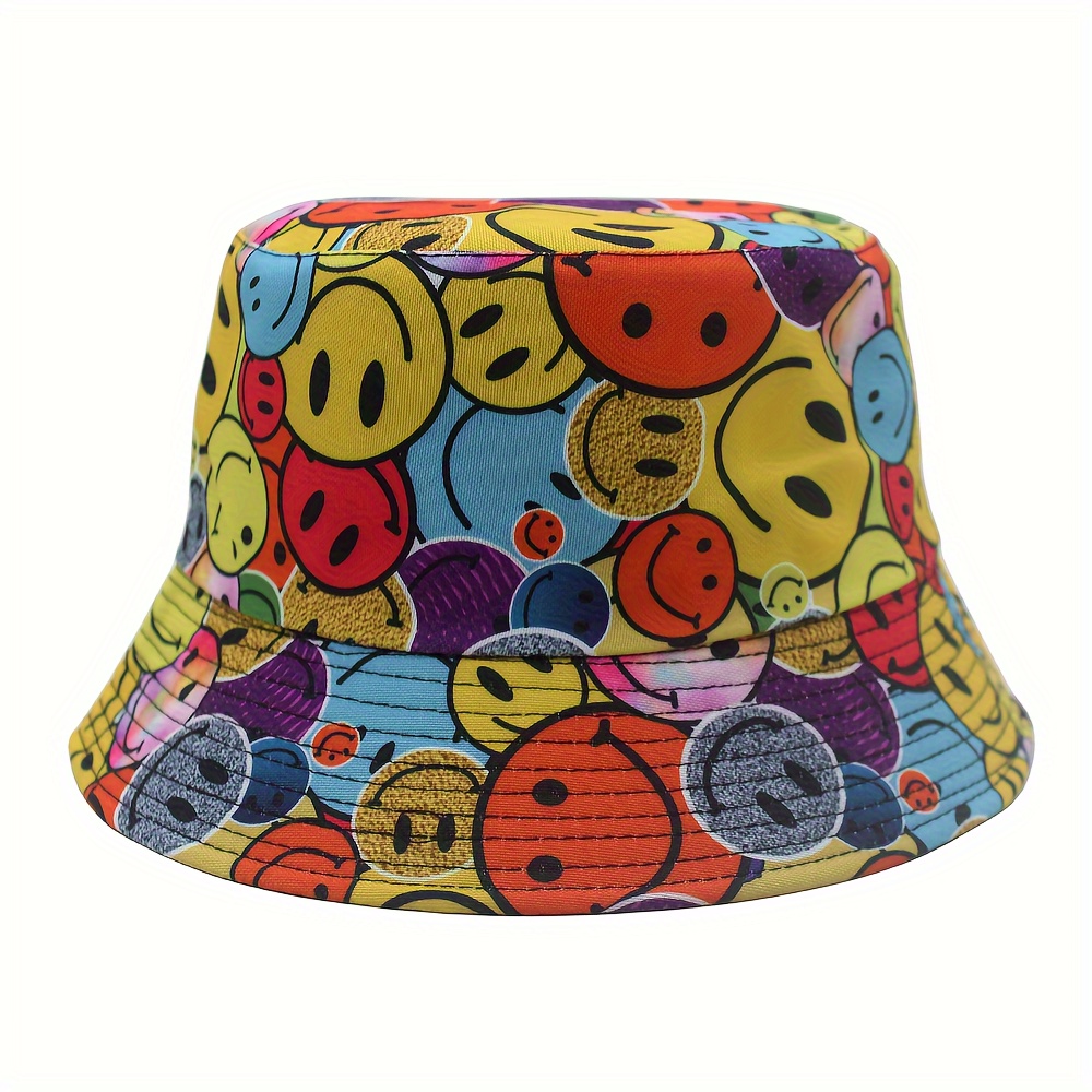 

1pc Trendy Versatile Sunshade Bucket Hat With Cute Expression, Double-sided Sun Hat For Men Women Daily Shopping