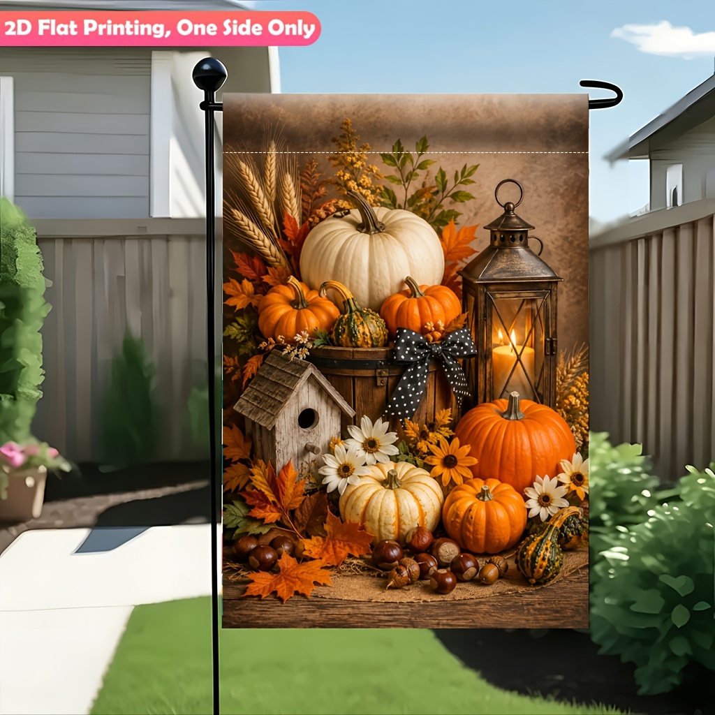 TEMU 2d Flat, 1 Pack 2d Flat Garden Flag, Artistic Fall Pumpkin & Double Sided Printed Yard Flag, Durable Polyester Outdoor Courtyard Patio Decor,
