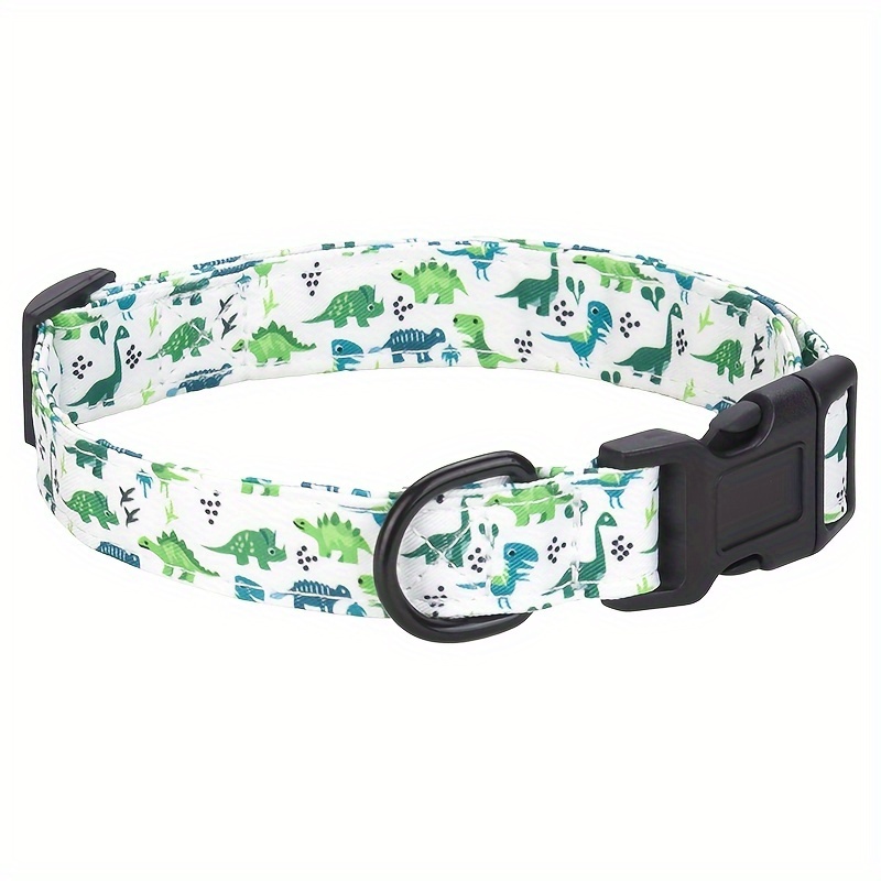 

Dinosaur Print Adjustable Dog Collar - Durable Polyester, Random Pattern Direction