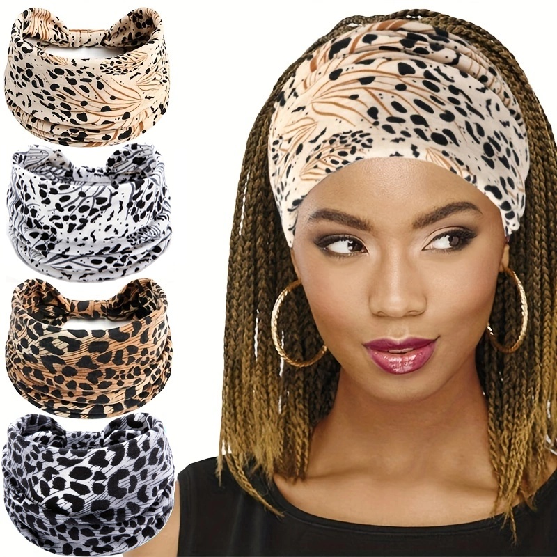 1 4pcs fashion leopard print wide womens outdoor sports hair ties high   comfortable yoga sports headbands daily decorative hairbands
