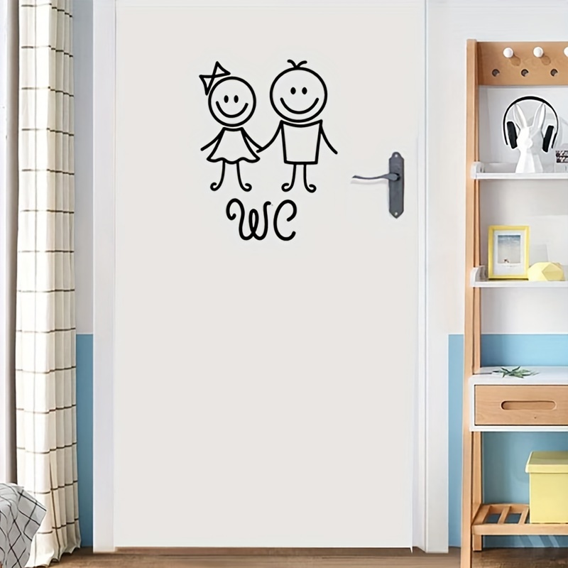 1pc Stickman Pvc Wall Decal, Cute Cartoon Little Guys Outline Sketch