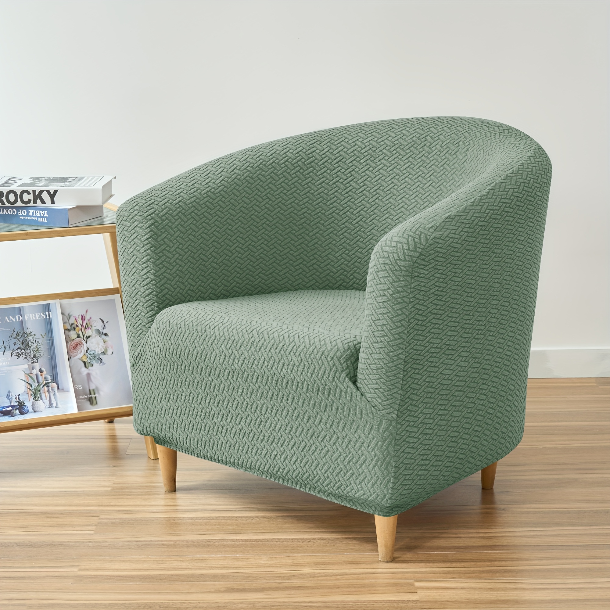 Image of 1pc Club Chair Sofa Cover Stretch Chair Cover Fleece Jacquard Tub Chair Slipcover Spandex Armchair Sofa Cover Removable Sofa Furniture Protector Arm Chair Covers For Living Room