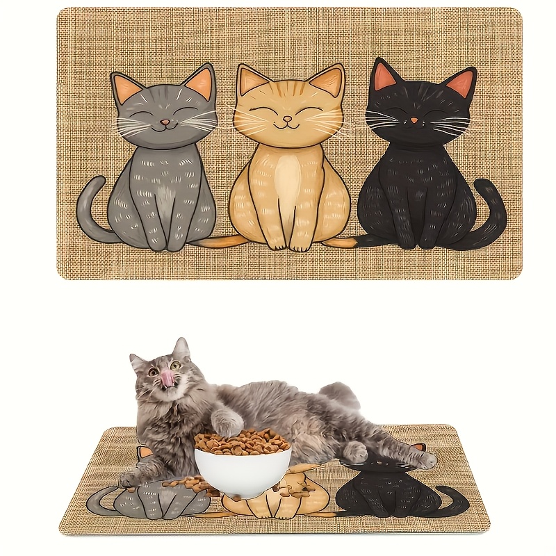 TEMU Tappetino per alimentazione animali domestici con motivo a gatto , con un design , a di perdite, facile da pulire e con superficie che previene