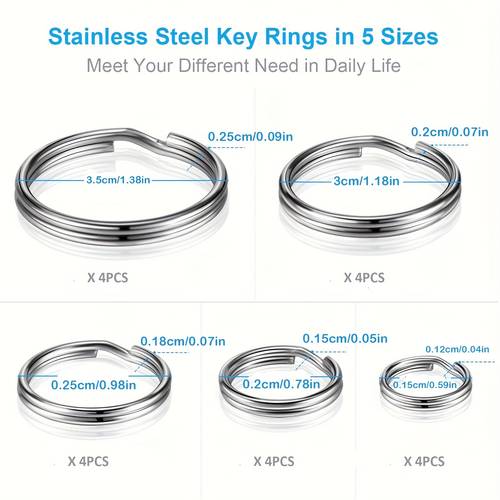 key rings assortment split key ring loops in 5 sizes small 1 2 inch 3 4 inch 1 inch 1 18 inch large 1 37 inch for key chain dog pet collar tag diy craft car key