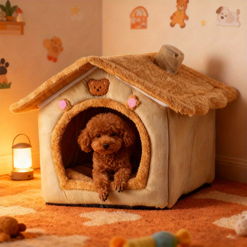 A gift for the dog. Dog bed. kennel. Pet nest. Pet bed. A warm, soft and comfortable indoor dog bed in winter. There is a soft cushion with thickened velvet inside. Can be disassembled and washed. A dog house suitable for Teddy Pomeranian small dogs.