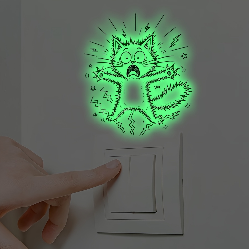 TEMU 1pc Autocollant mural et ludique de chat électrocuté explosé avec interrupteur , fluorescent , panneau de prise de esthétique auto-adhésif pour