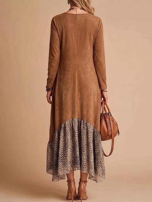 2026 color block round neck dress for women