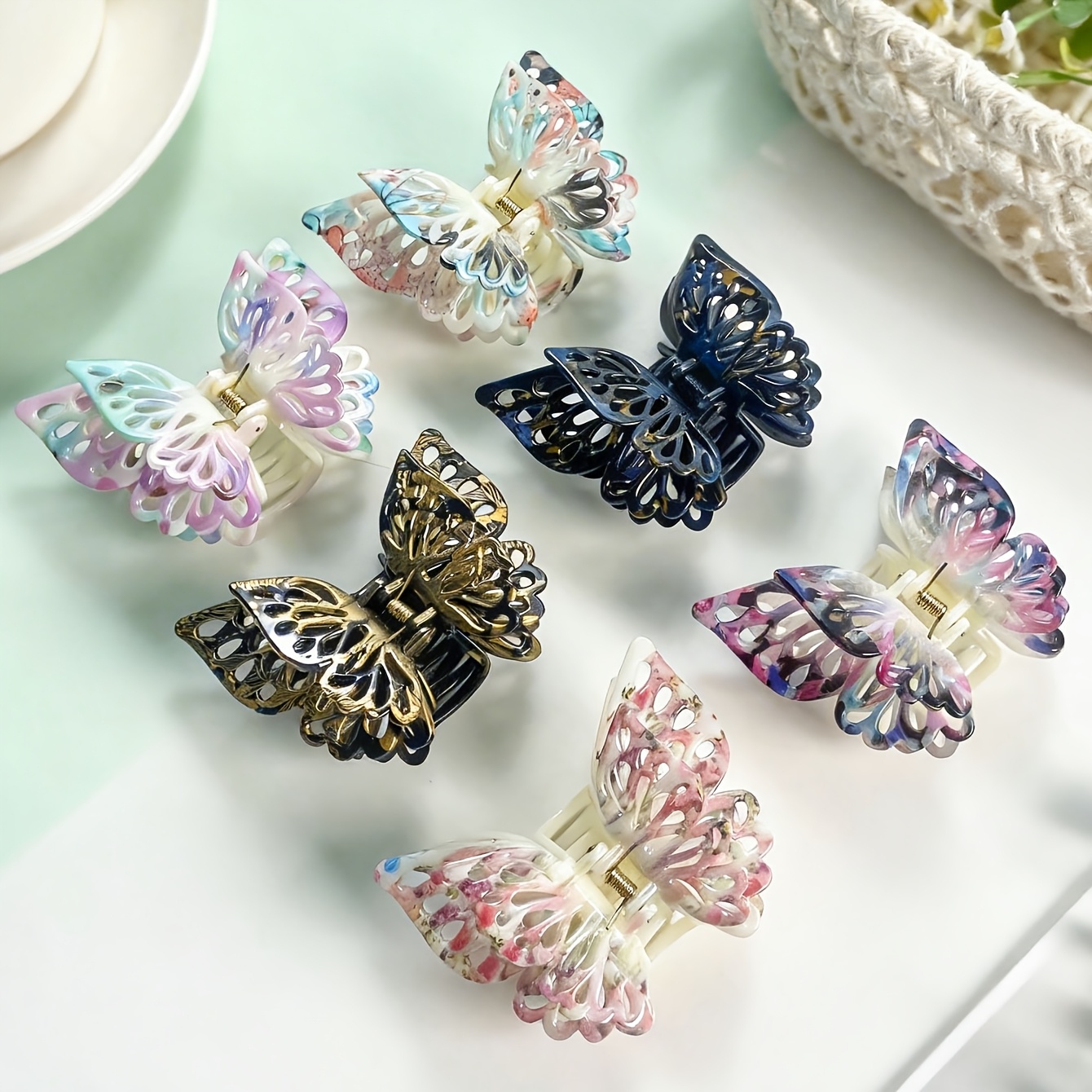 TEMU 6pcs Set Three--dimensional Claw Clips For Women, 3.54-inch Bow Hair Claw Clips, Simple And Stylish Hair Accessories For Daily Wear, Travel,