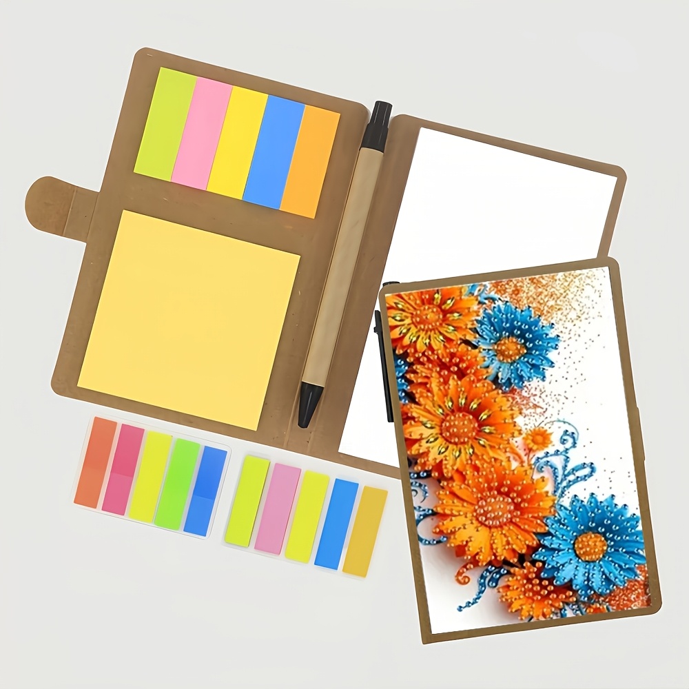 TEMU Diamond Painting Style Floral Sticky Notes Book, -painted Texture Daisy Pattern Portable Notebook, High-value Memo Pad For Office And School,