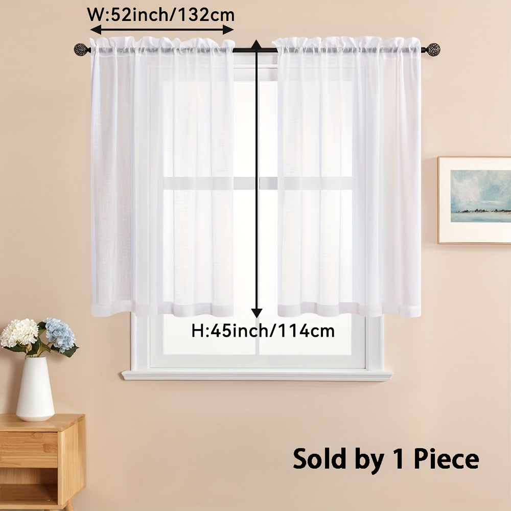 Image of 1pc Elegant White Sheer Curtain - Short Tulle With Edges, Rod For , Light-filtering Drapery For Kitchen, Living Room, Bedroom - Modern Minimalist Style, Curtains For Living Room