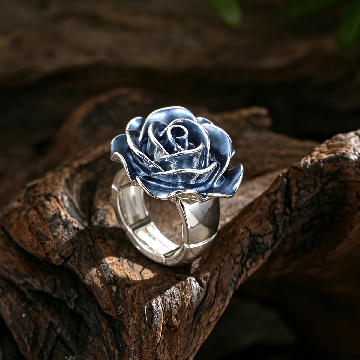 Women's 2pcs Vintage 3D Enamel Rose Flower Statement Ring Set