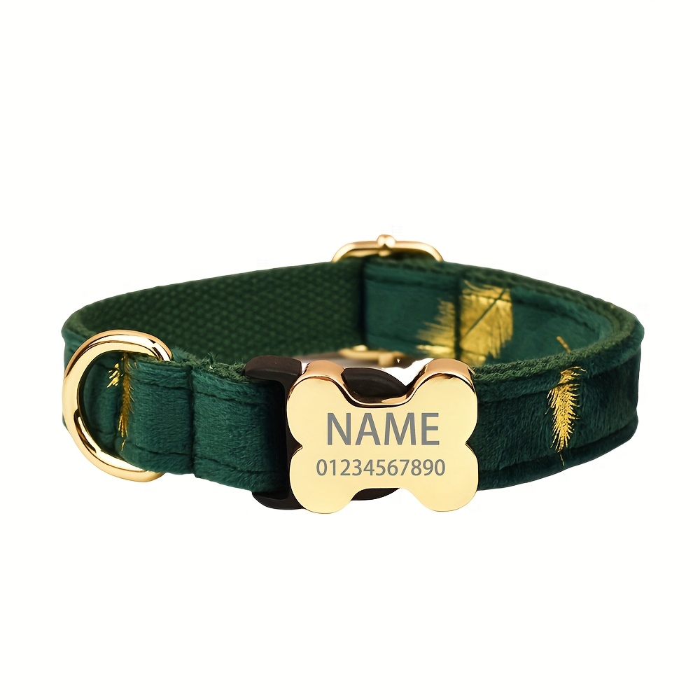 Personalized Cute Green Star Feather Pet Collar with Metal Bone Buckle