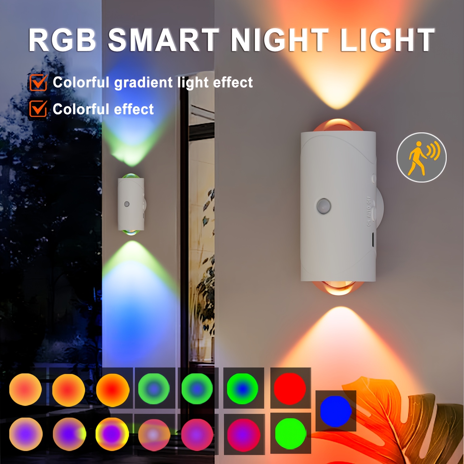 

Rechargeable Led Night Light With Motion Sensor Wall Lamp, Rgb Gradient Ambient Light, Dimmable Indoor Lamp, Magnetic Step Light, Suitable For , Bedside, Desks, And Closets.