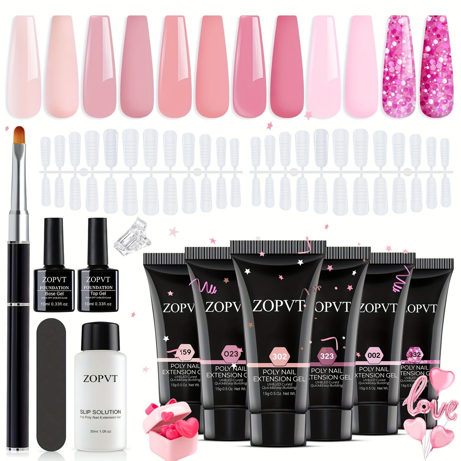 Poly Extension Gel Nail Kit, 14pcs Extension Kits, With Sliding Solution And Nail Art Kit, More Suitable For Beginner Nail