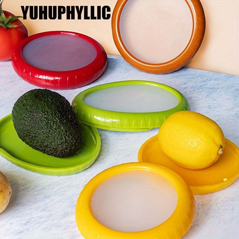 

Yuhuphyllic 1pc/4pcs Silicone Crisper Storage Containers For Fruits And Vegetables, Reusable Refrigerator Freshness Saver For Avocado, Lemon, Tomato, Onion - Uncharged