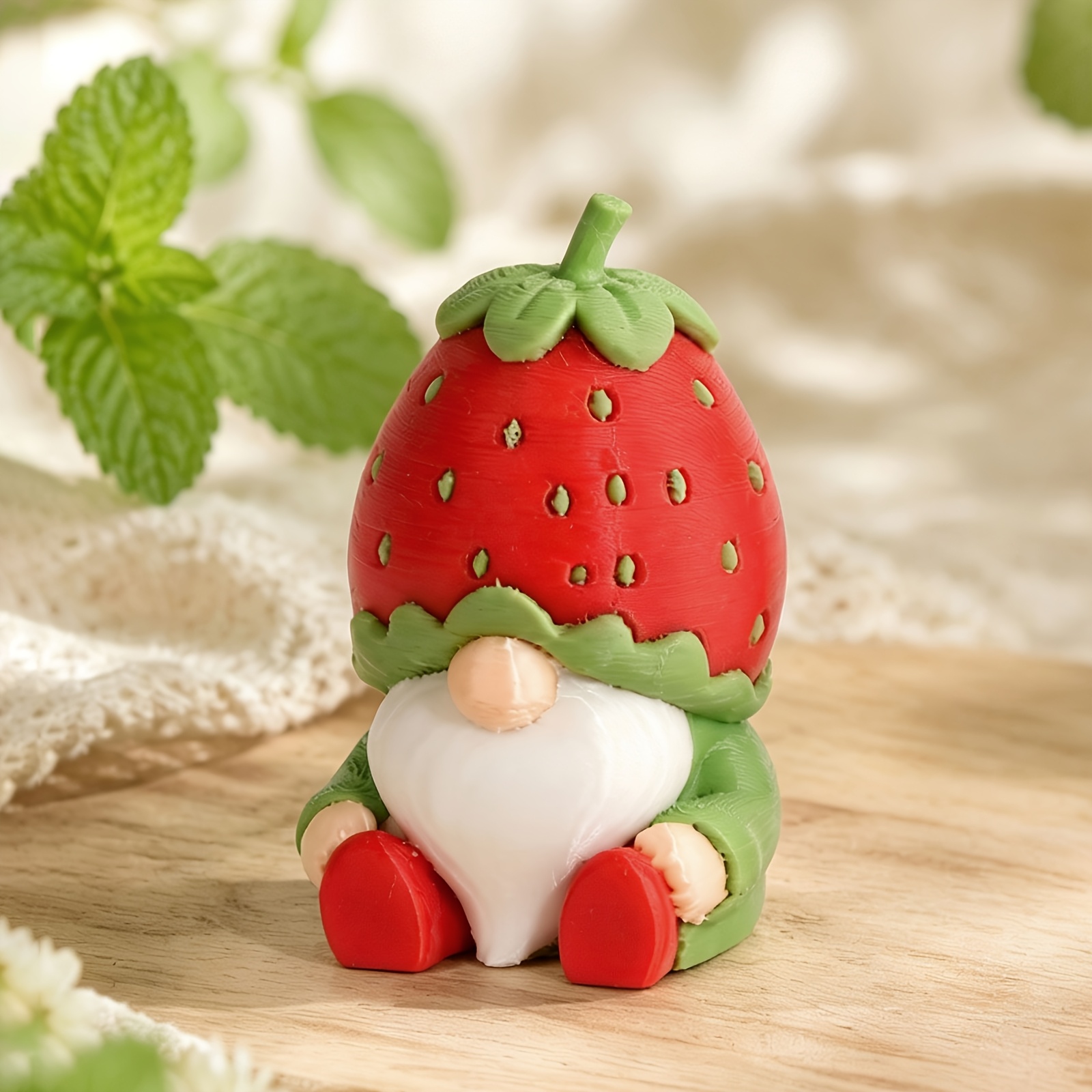 TEMU Cute Strawberry Gnome Ornament, Strawberry Hat Sitting Goblin Desktop Decoration, Fresh Pastoral Style Miniature Landscape Scenery, Moss Planter