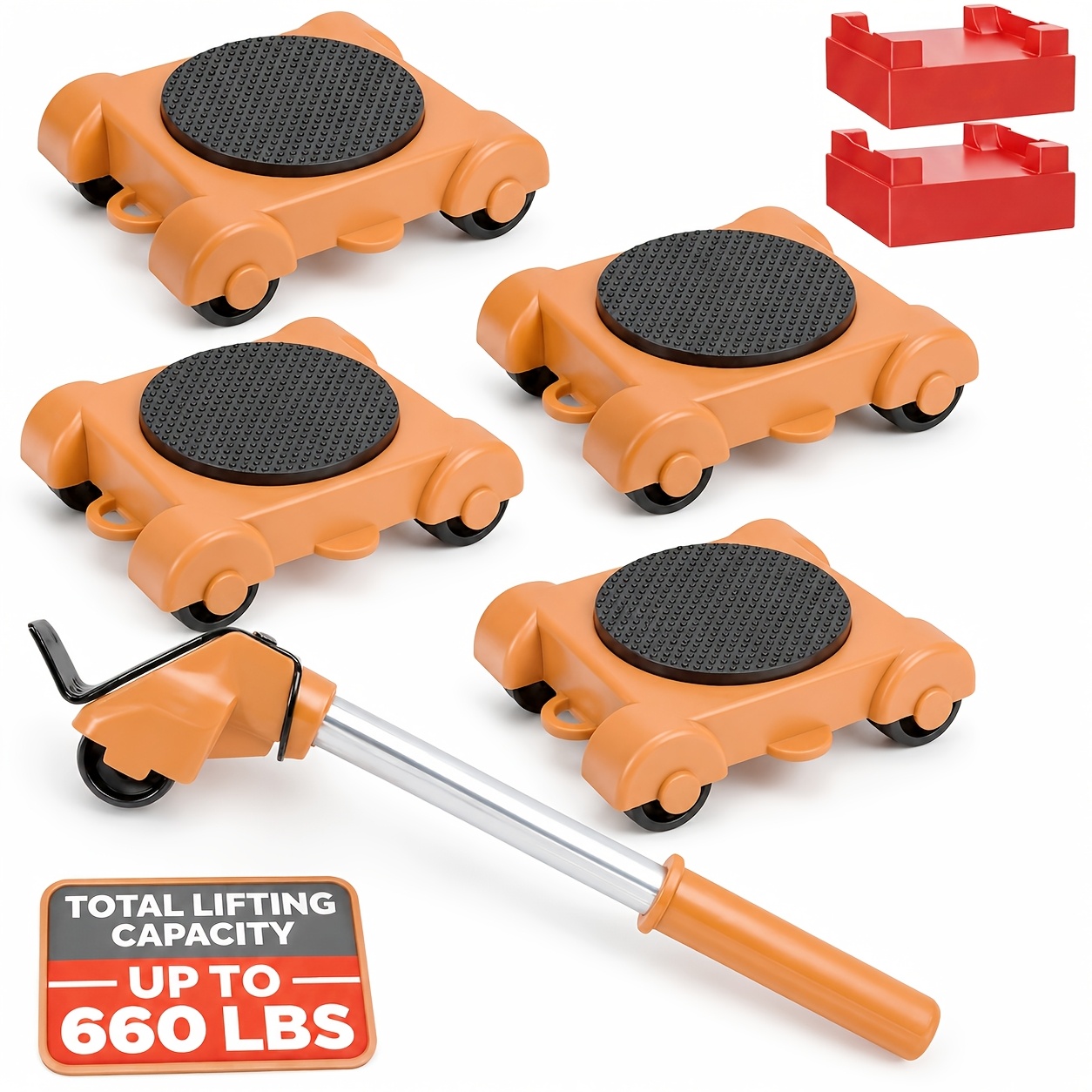 TEMU Kit de Déménagement Robuste : Grue pour Meubles, Kit de Glissement, Releveurs, Outils à Roulettes pour un Soulèvement Effort, Base pour Déplacer