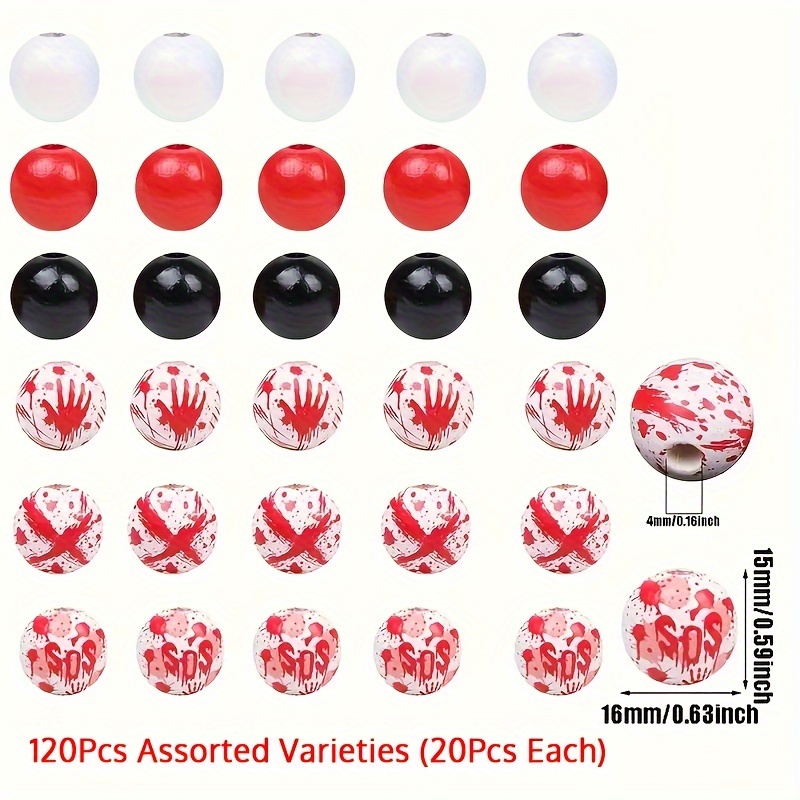 TEMU 120pcs Blood Splatter Wooden Beads Set, 16mm - , Bracelets, Necklaces & Halloween Decorations