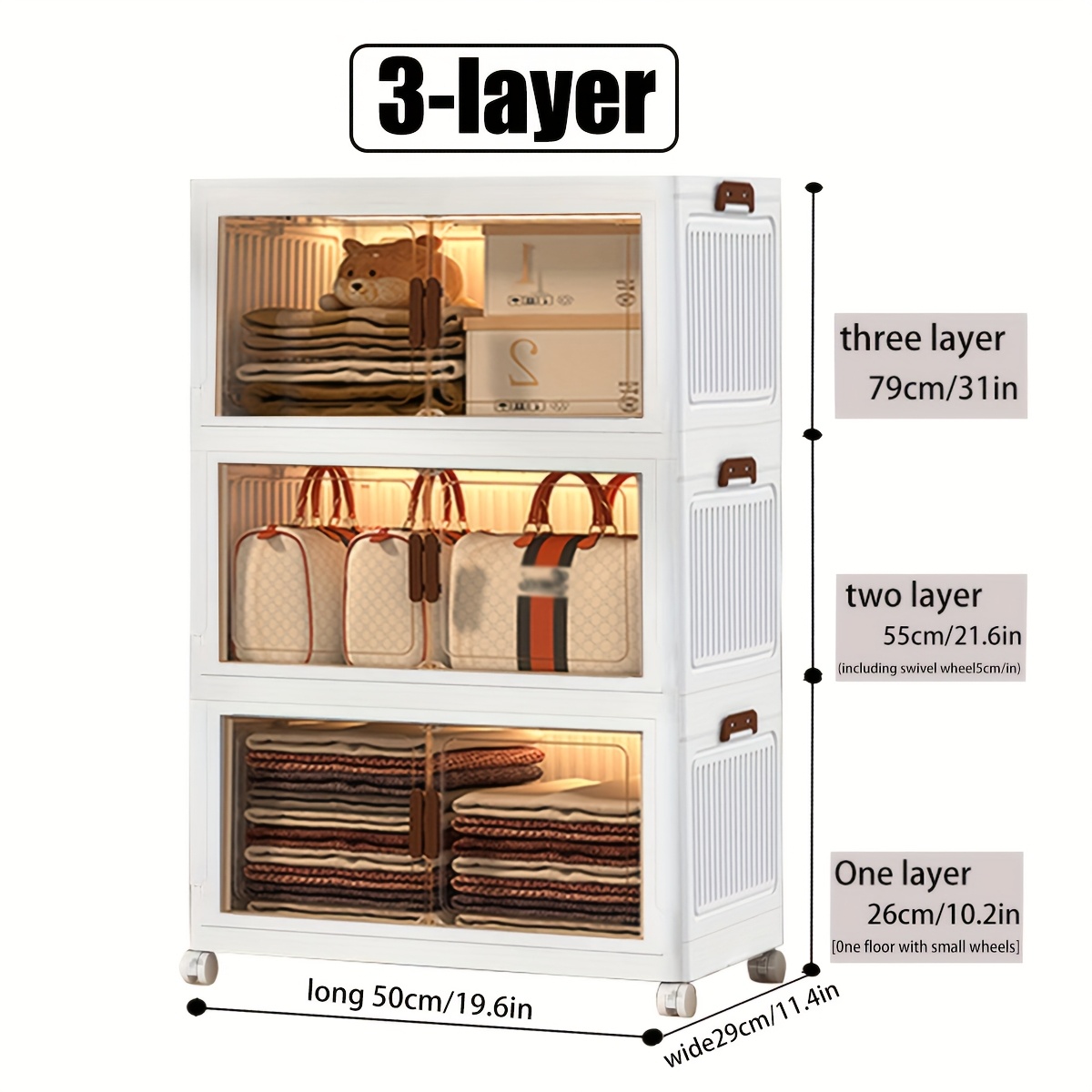 45/50Cm Oversized Folding Storage Cabinets with Wheels And LIDS - Foldable And Stackable Plastic Bins, Storage Cabinets for Household Storage And Organizing Appliances, Folding Storage Bins for Closets, Bedrooms, Kitchens, Office Storage