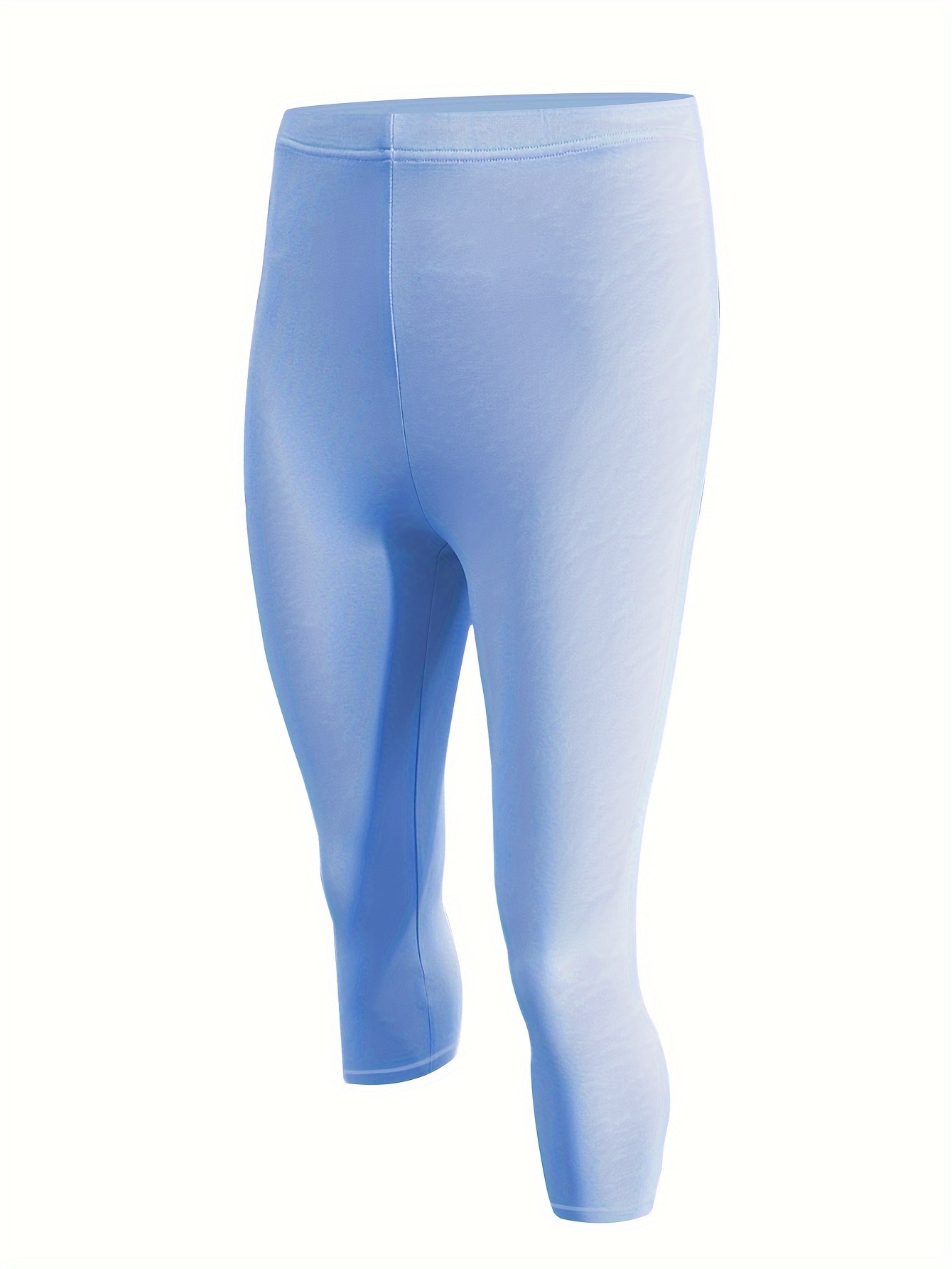 Plus Size Women's High-Waisted Yoga Leggings - Quick-Dry Stretchy 7/8 Capri Pants for Summer, Tight-Fit Workout & Casual Wear, Solid Color, Machine Washable, Yoga Pants, Semitransparent Fabric, Highelastic Material
