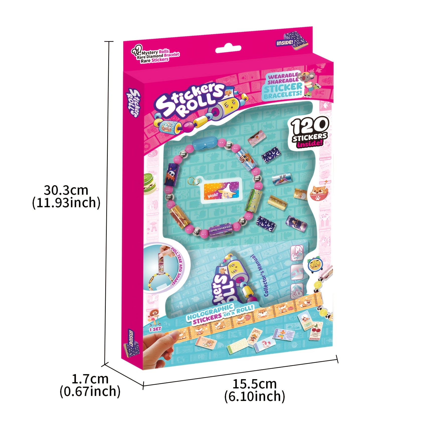 TEMU Sticker Rolls Bracelet Making Kit For Kids, 120 Cute Stickers, Wearable Toy Gift For Girls (colors And Patterns Are Random)