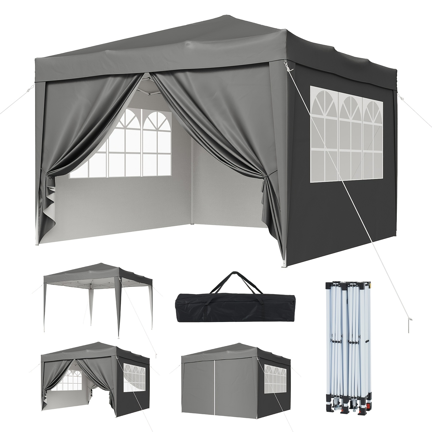 Image of Ft Pop Up Canopy Carport With 4 Removable , Portable Enclosed For Outdoor, Patio, Camping And Beach With 8 Stakes And 4 Ropes