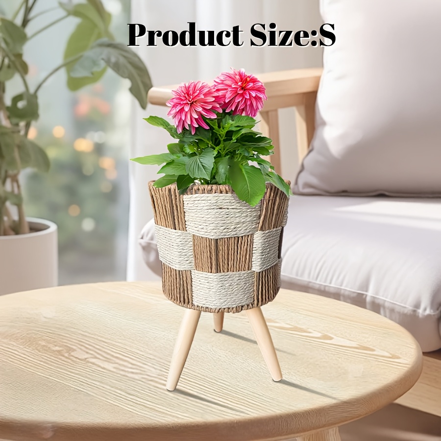 European-style Solid Wood Legged Woven Flower Stand - Floor-standing Cross-woven Simple Shelf for Living Room Sofa Coffee Table Side - Balcony Pothos Plant Pot Stand - Suitable for Small to Medium-sized Flower Pots | for Tabletop and Floor Use |