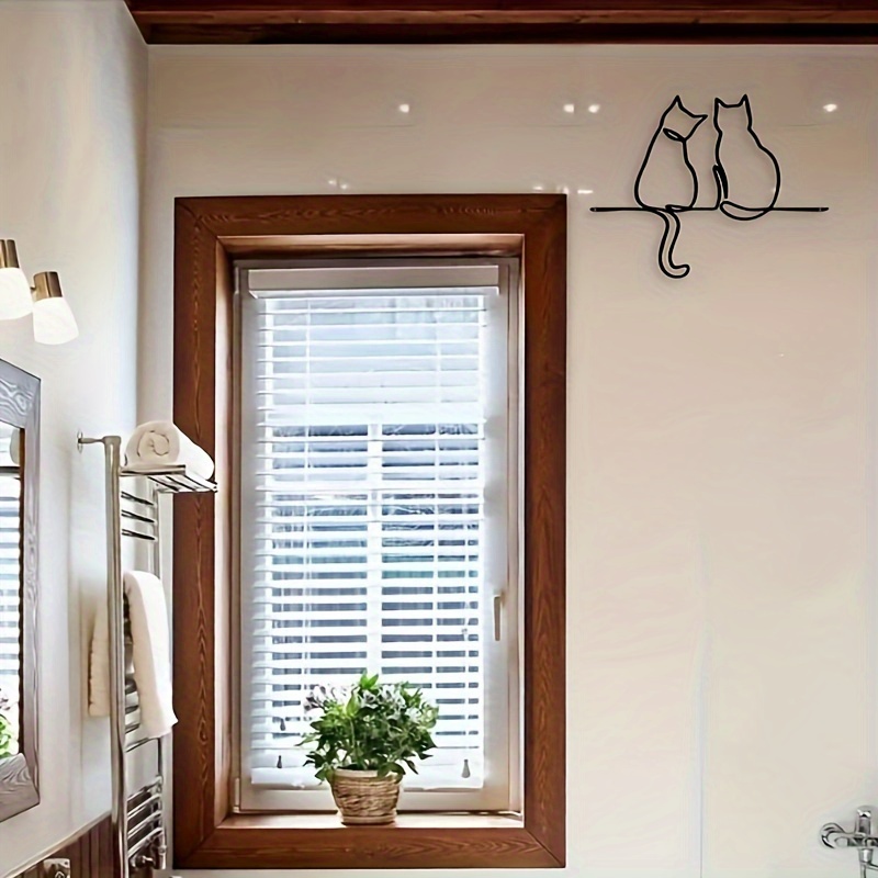 TEMU 1 Art Mural Métal Minimaliste - Deux Adorables Chaton, Décoration de Chat en Métal Durable pour Intérieur/Extérieur, Design Suspendu Horizontal,