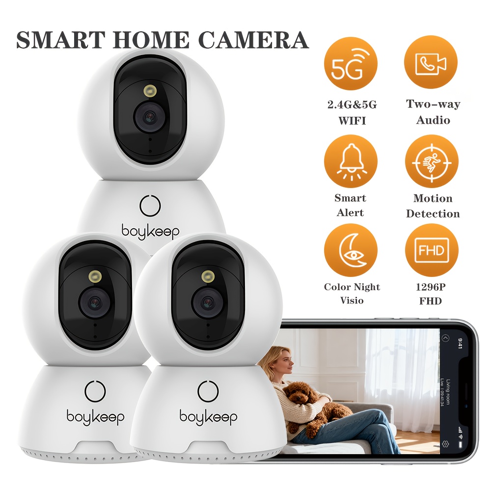 TEMU 3pcs Boykeep Indoor Home Security Mini Camera Smart Cctv Pet Camera Baby Video Monitor 24/7 Surveillance Camera, Boykeep Indoor Home Security