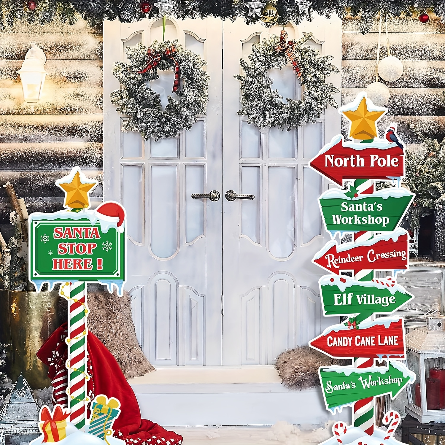 TEMU 5pcs Christmas North Pole Yard Signs Christmas Party Welcome Sign