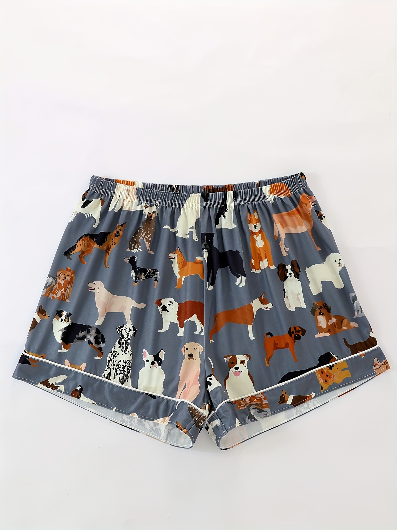 womens pajama set lapel short sleeve open front shirt and loose elastic shorts with animal dog print cool summer wearable outdoors casual   sleepwear and loungewear suit polyester fabric Product details 6