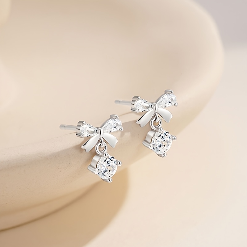TEMU 1 Paire de Boucles d'Oreilles Pendantes Élégantes à Nœud et - Style Coréen, Idéales pour Femmes, Port , Cadeau Polyvalent Toute l'Année