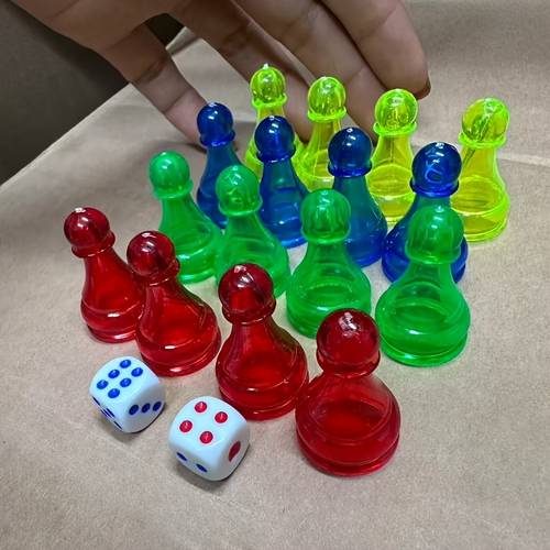 16pcs new ps material crystal colorful 16pcs chess pieces 3 5cm height flying chess additions with 2pcs dices for board game 14