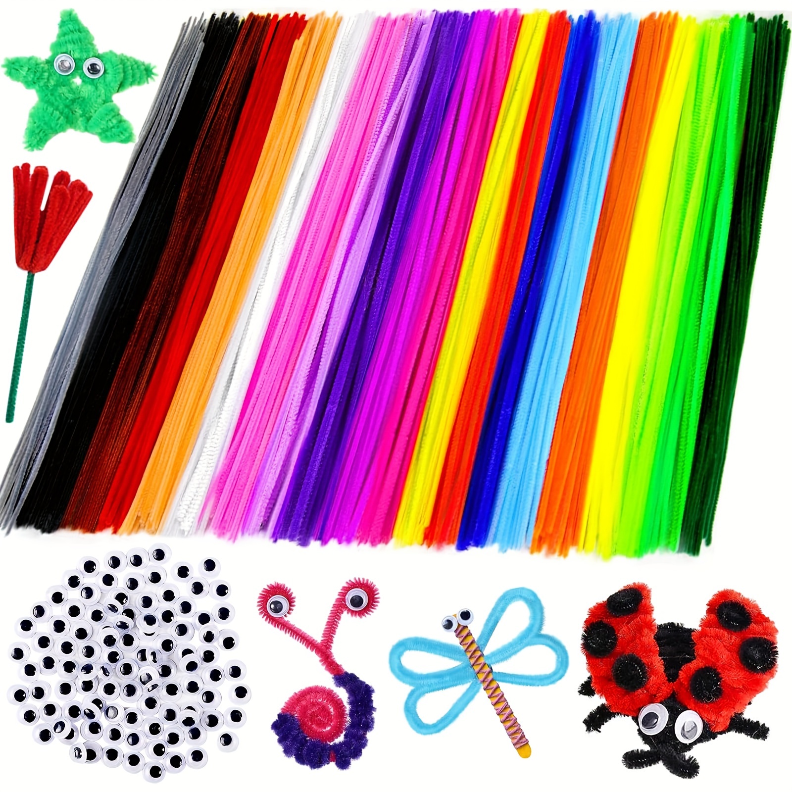 

Diy Craft Supplies - 150pcs Mixed Color Twist Sticks And Self-adhesive Wiggle Eyes Set For Arts, Crafts & Decorations, Iron Material, Chenille Rods Included