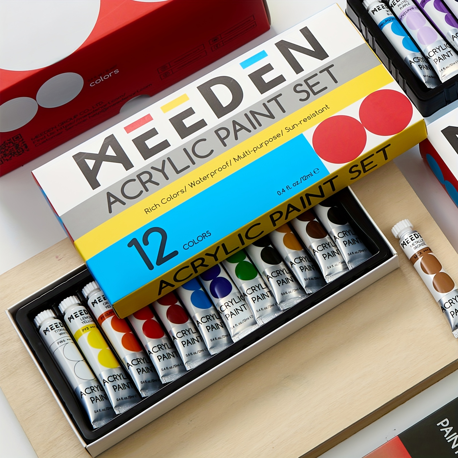 TEMU Meeden Acrylic Paint Set, 12/ Colors Art Paint Tubes ( 12ml/0.41fl.oz), Acrylic Paints Set Rich Pigment For Canvas, Wood, Fabric And Crafts,