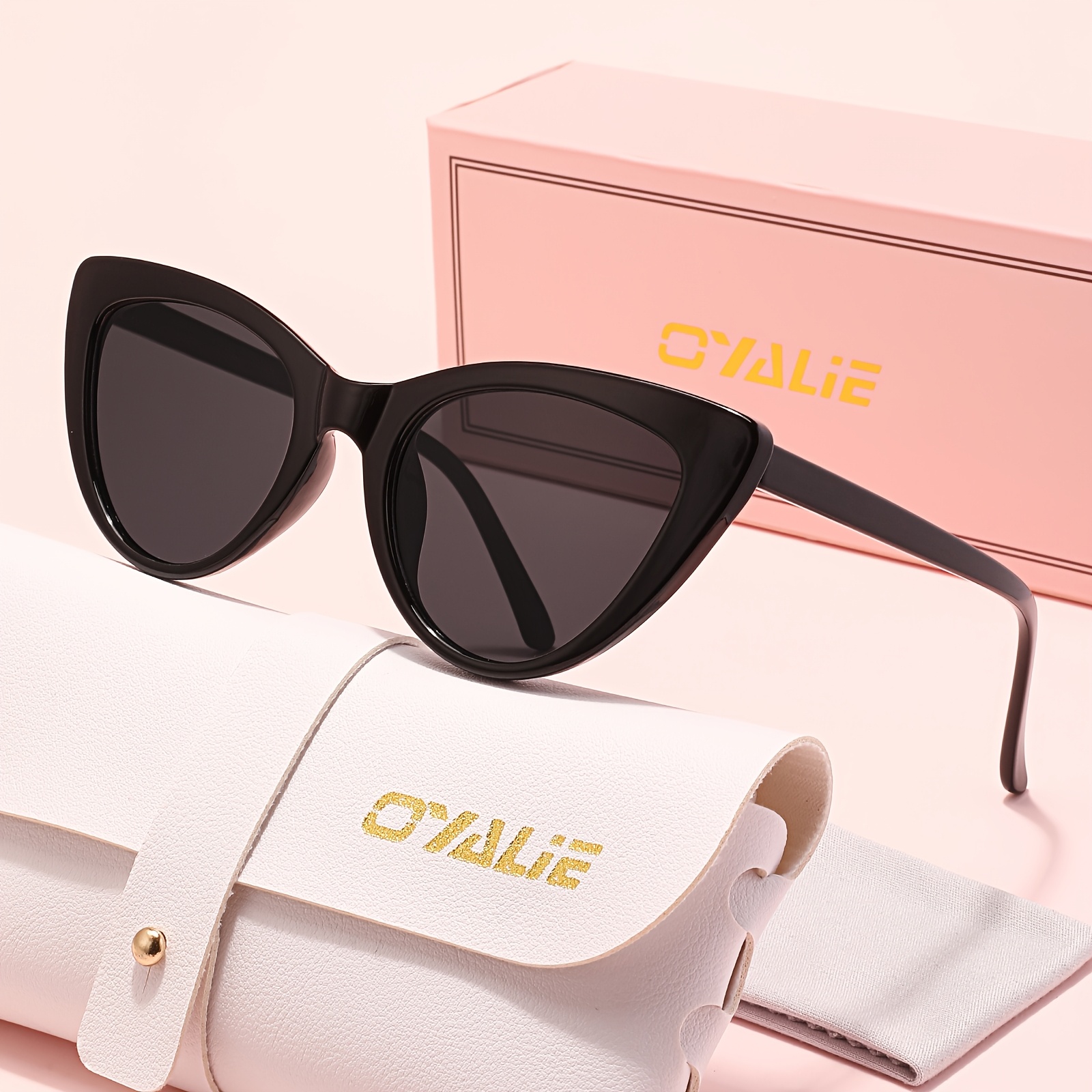 Oyalie Women's Cat- Sunglasses, Jelly-colored Block Embellishment, Includes Case And Microfiber Cloth, Suitable For Driving And Fishing, And Lens, Luxurious Eyewear Set