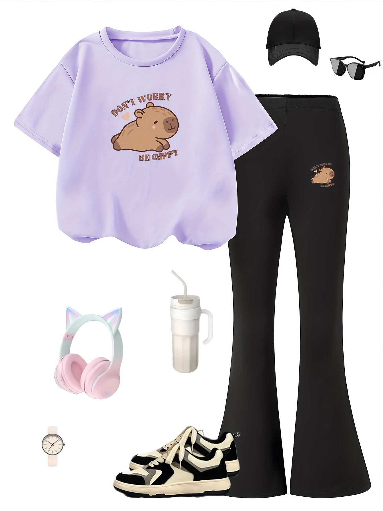 a cute summer outfit girls featuring a capybara themed top Temu