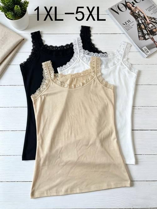 plus size plus size womens lace trim u neck camisole tank desire style 3 pack breathable summer inner outer wear top