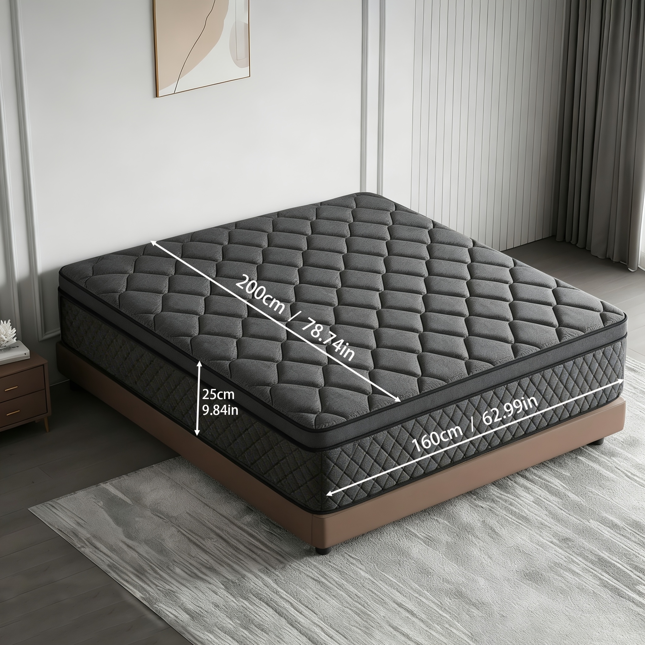 Twin Size Mattress, Memory Foam Layer Mattress, Individually Pocketed Spring Mattress, Wedding Mattress, Soft And Comfortable, Medium Firmness, 25cm Thickness, 160cm, 140cm